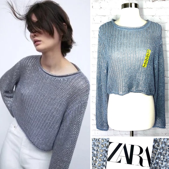 Zara Sweaters - 🔥CCO SALE! NWT🤩 |•ZARA•| Pretty Metallic Blue Silver Loose Knit Sweater
